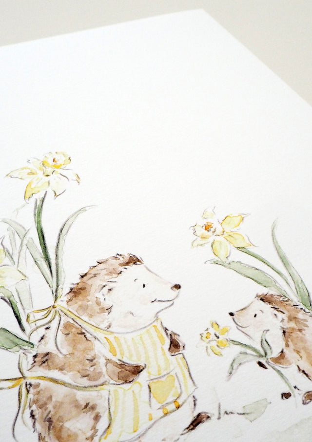 Art Print - Nursery - Hedgehogs & Daffodils
