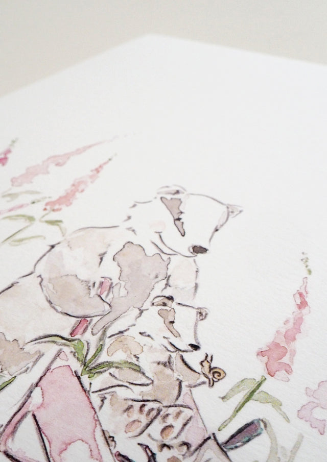 Art Print - Nursery - Badgers & Foxgloves