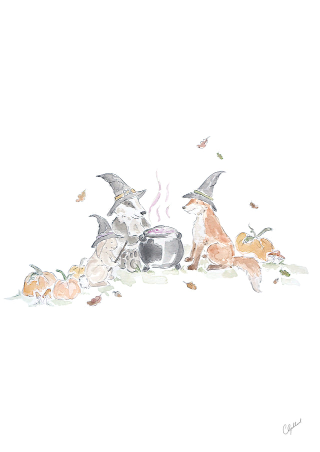 Art Print - Nursery - Halloween Woodland Animals