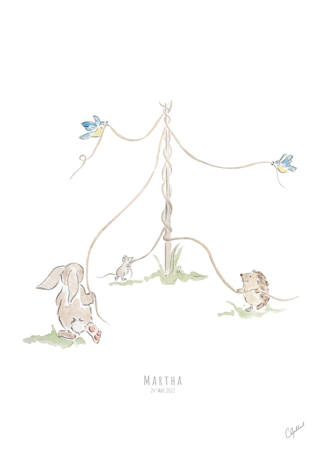 Art Print - Nursery - PERSONALISED - Animal Maypole