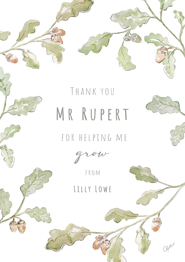 Art Print - PERSONALISED - Thank you For Helping Me Grow - Teacher Print