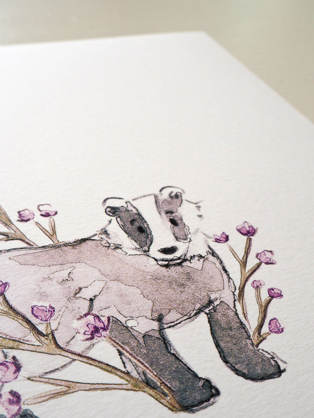 Art Print - Woodland Animal - Floral Badger
