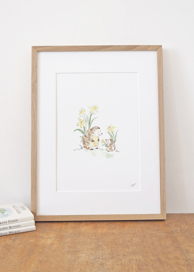 Art Print - Nursery - Hedgehogs & Daffodils