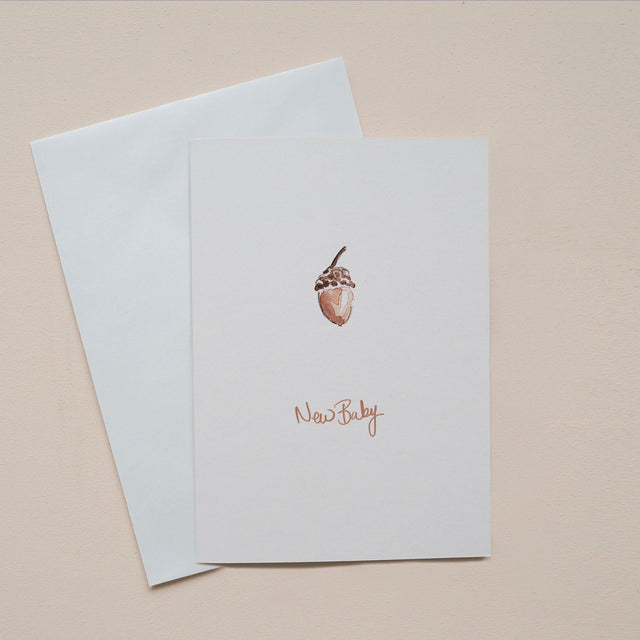 New baby little acorn card, by Carla Gebhard.