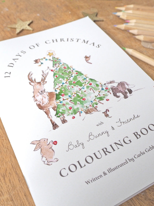 Children's '12 days of Christmas' woodland animal colouring book, by Carla Gebhard.
