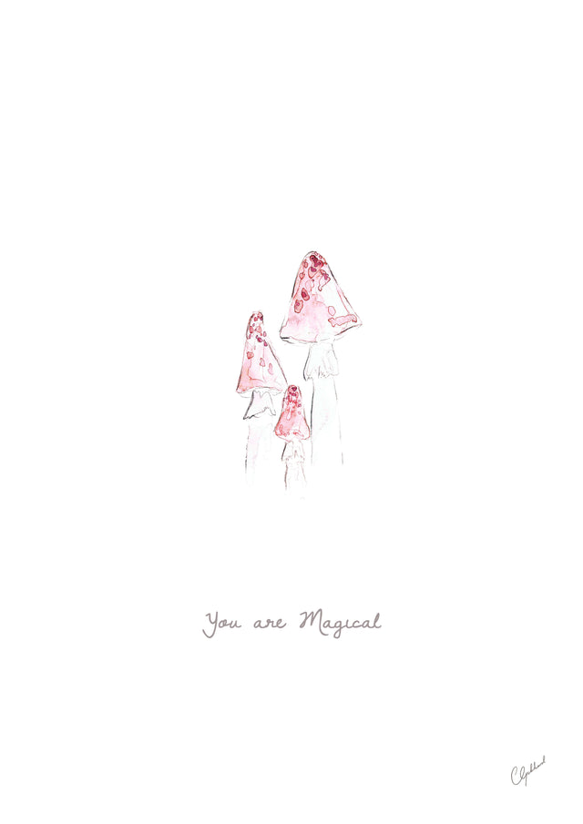 'You are magical' pink mushroom print, by Carla Gebhard.